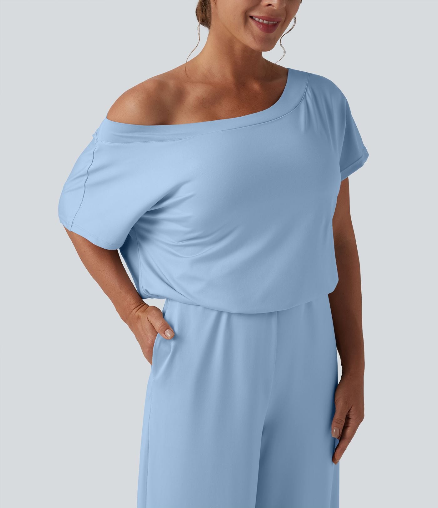 Combinaison casual asymétrique manches courtes avec poches et fente - Easy Peasy