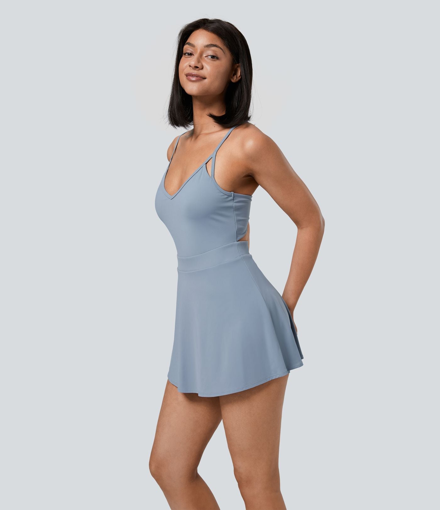 Robe Casual Mini à Dos Nu Froncée 2-en-1 avec Poches Latérales - Édition Easy Peasy