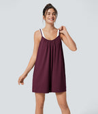 Combinaison Large Casual à Jambes Larges Solide avec Fines Bretelles Réglables Poches Latérales Plissées