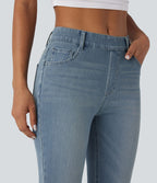 Halara Flex™ Jeans bootcut Casual Taille Haute Multiples Poches Lavés Élastiques et Tricotés Coupe