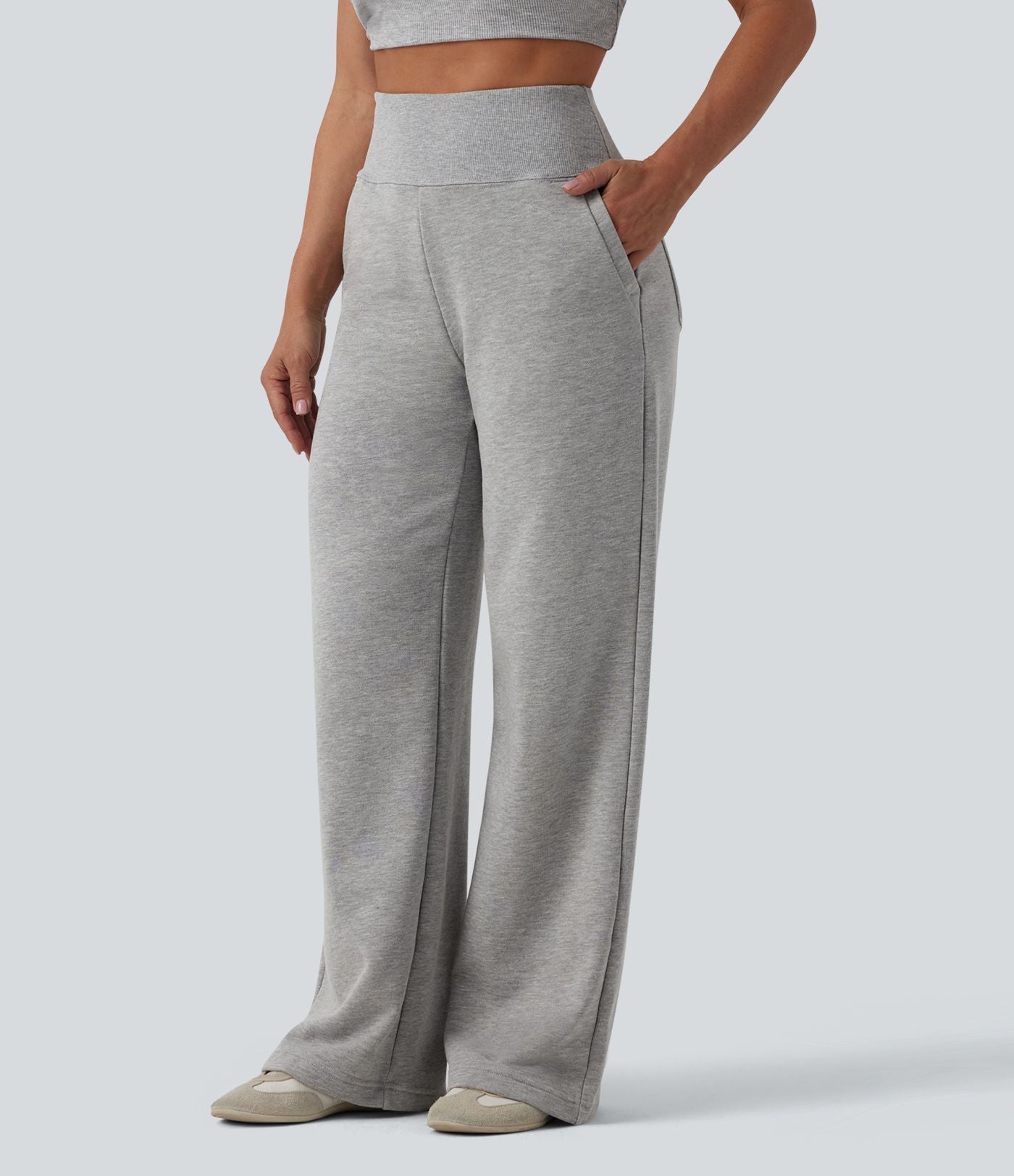 Jogging casual large coton taille haute avec poches