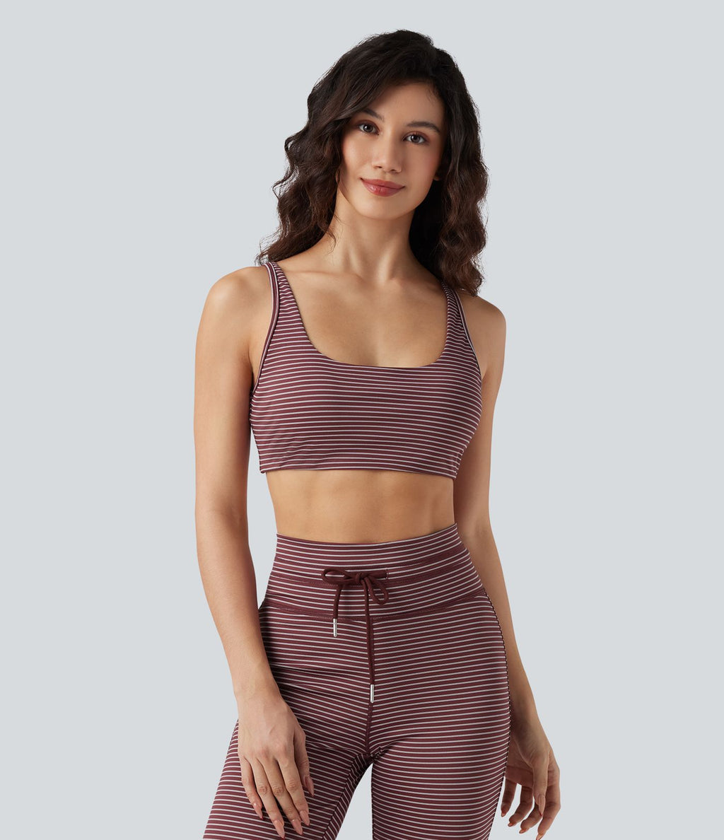 Brassière de sport yoga soutien léger col U à découpes rayé bonnets A-C