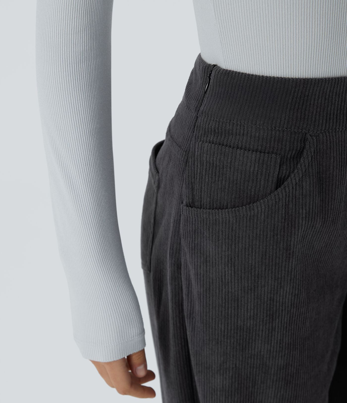 Pantalon velours côtelé tailleur et large Halara Flex™, taille haute, avec poches