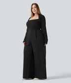 Combinaison grande taille à manches longues et jambes larges avec brassière intégrée