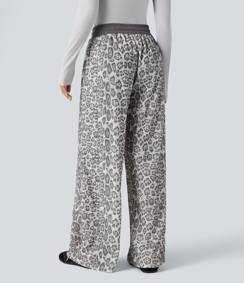 Pantalon baggy imprimé léopard taille haute avec cordon de serrage et poches