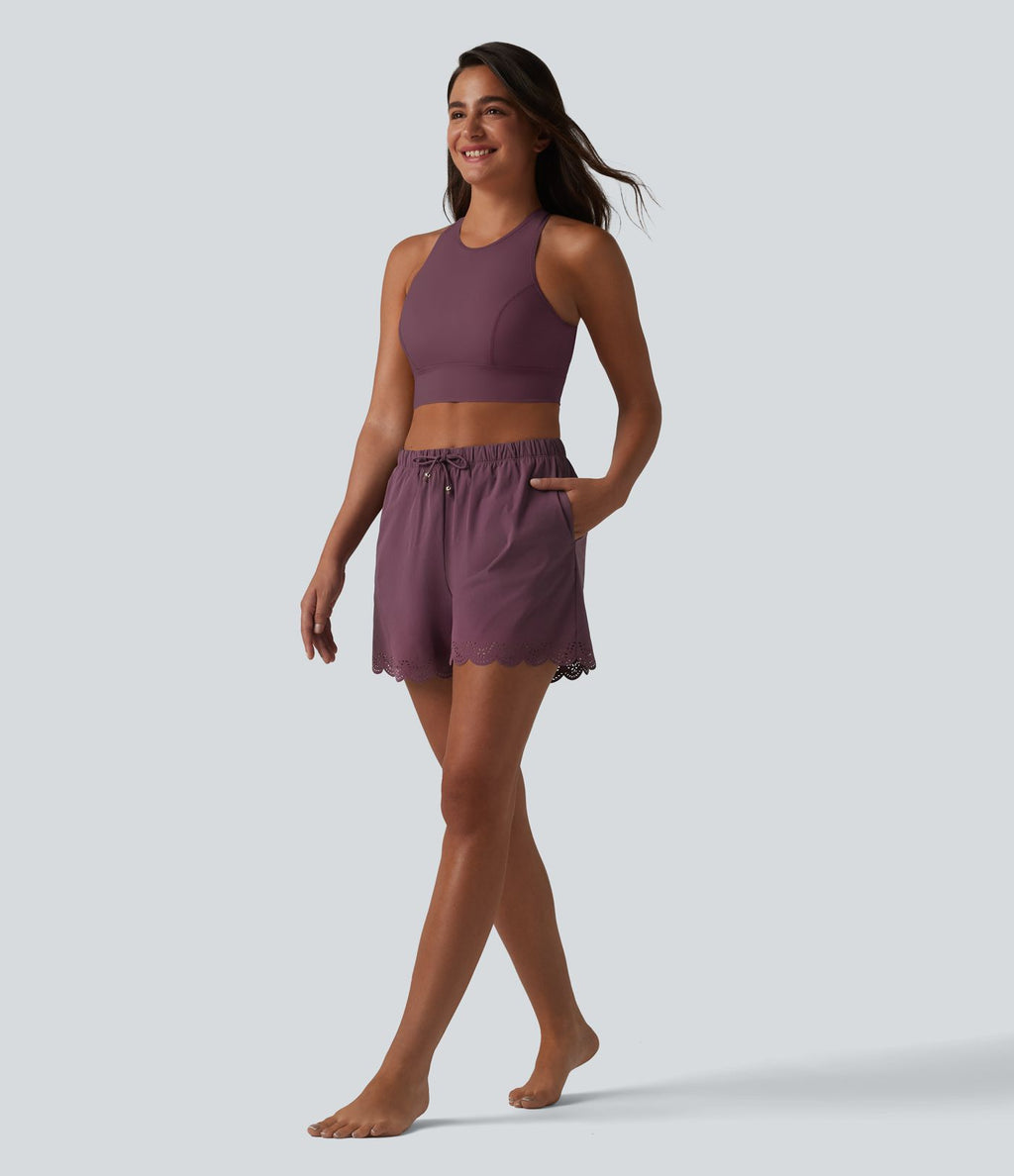 Bas de bikini 2-en-1 taille haute avec cordon de serrage et poches 7,5 cm
