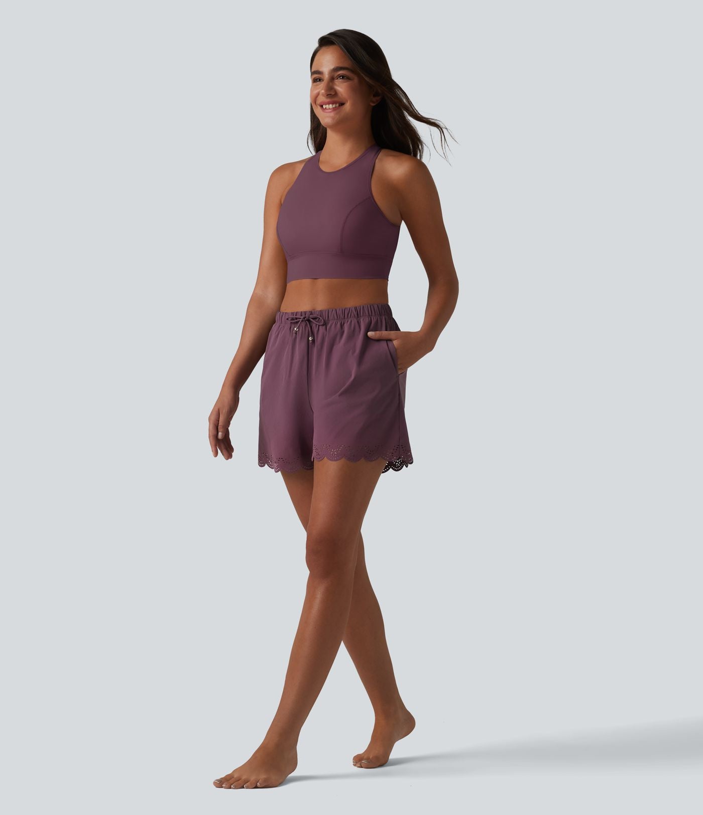 Bas de bikini 2-en-1 taille haute avec cordon de serrage et poches 7,5 cm