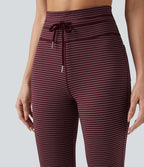 Pantalon de yoga évasé à rayures, taille haute, cordon et poches