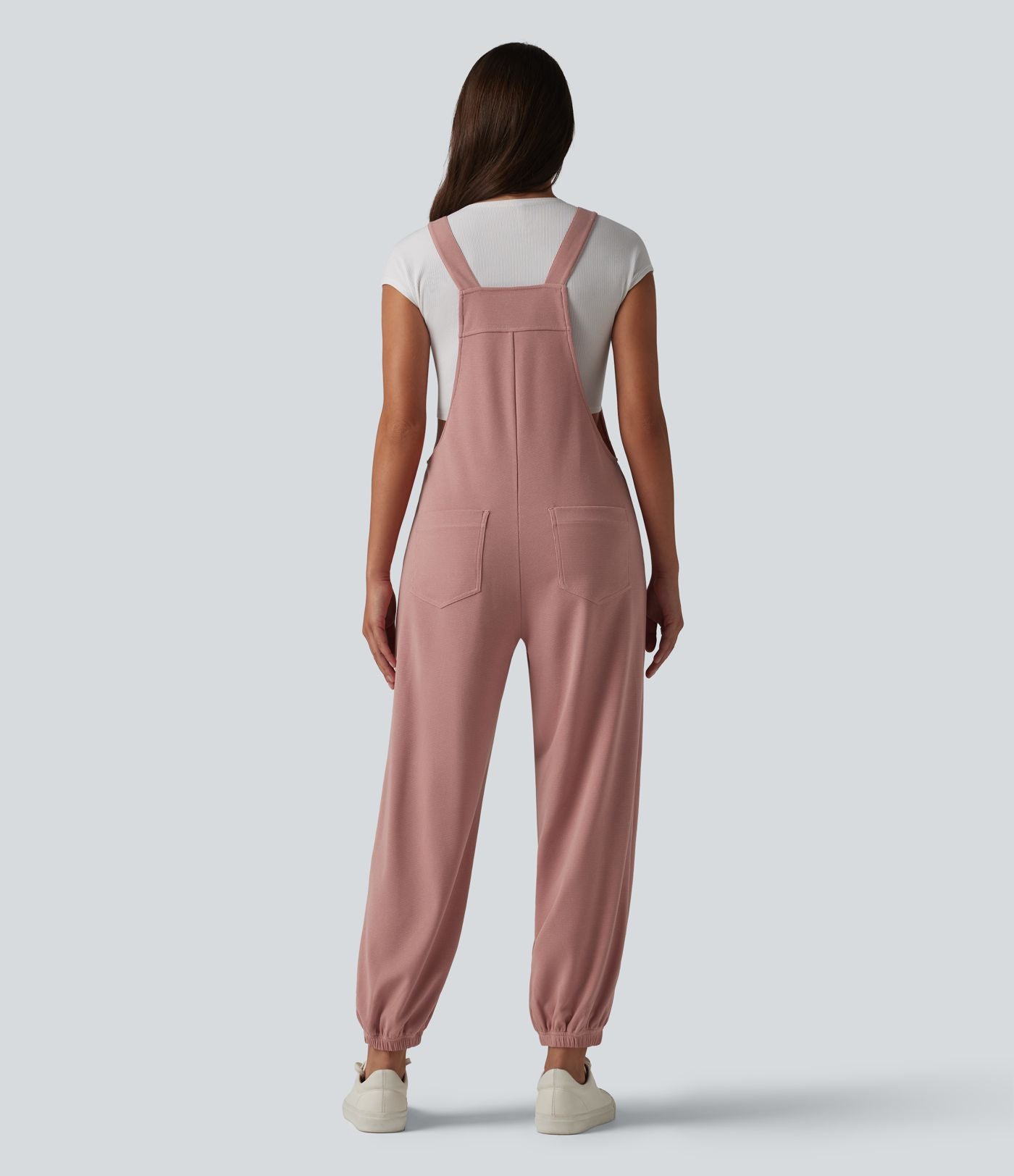 Salopette casual fuselée col carré en tissu gaufré avec poches