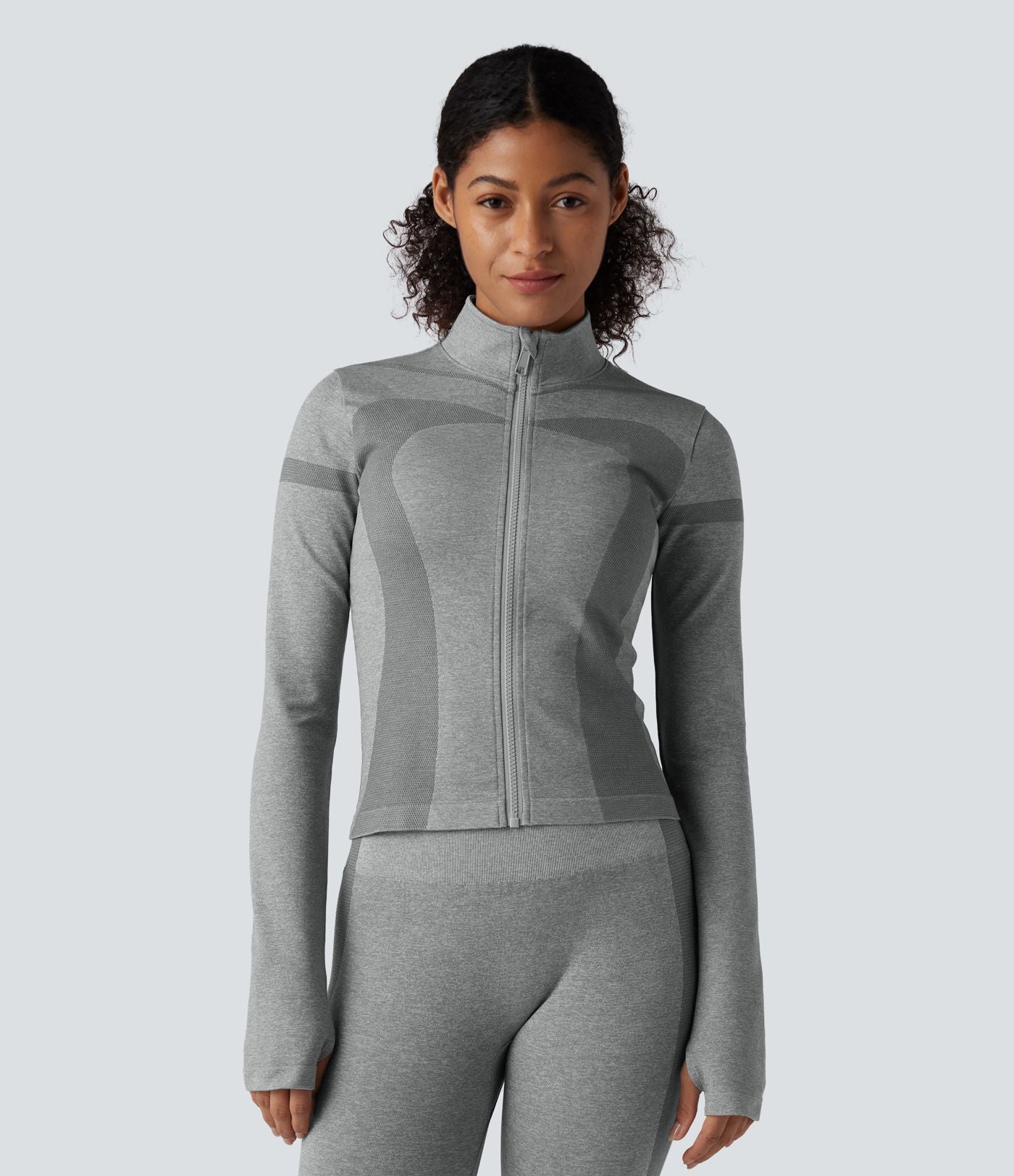 Veste de yoga chaude OneForm Seamless Flow col montant zippée à manches longues avec passage de pouce