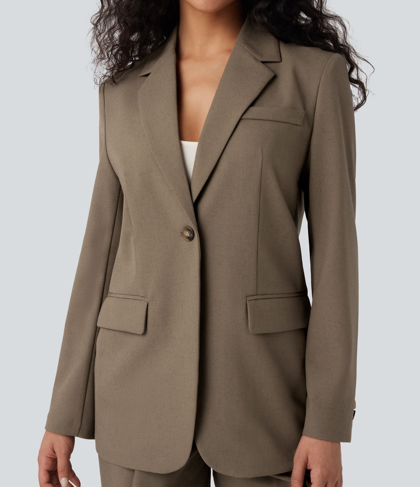 Blazer de travail lin col cranté manches longues avec poches