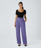 Pantalon de travail Halara Flex™ droit froncé avec poche zippée, taille haute