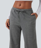 Pantalon baggy côtelé taille basse avec cordon de serrage et poches