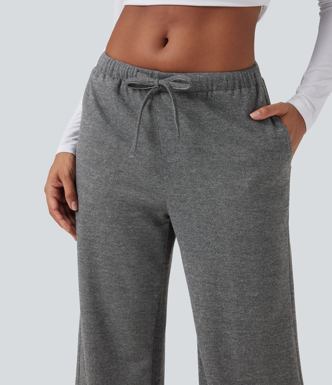 Pantalon baggy côtelé taille basse avec cordon de serrage et poches