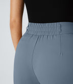 Pantalon de travail Halara Flex™ droit froncé avec poche zippée, taille haute