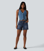 Short asymétrique en jean délavé Halara Flex™ taille basse à poches multiples