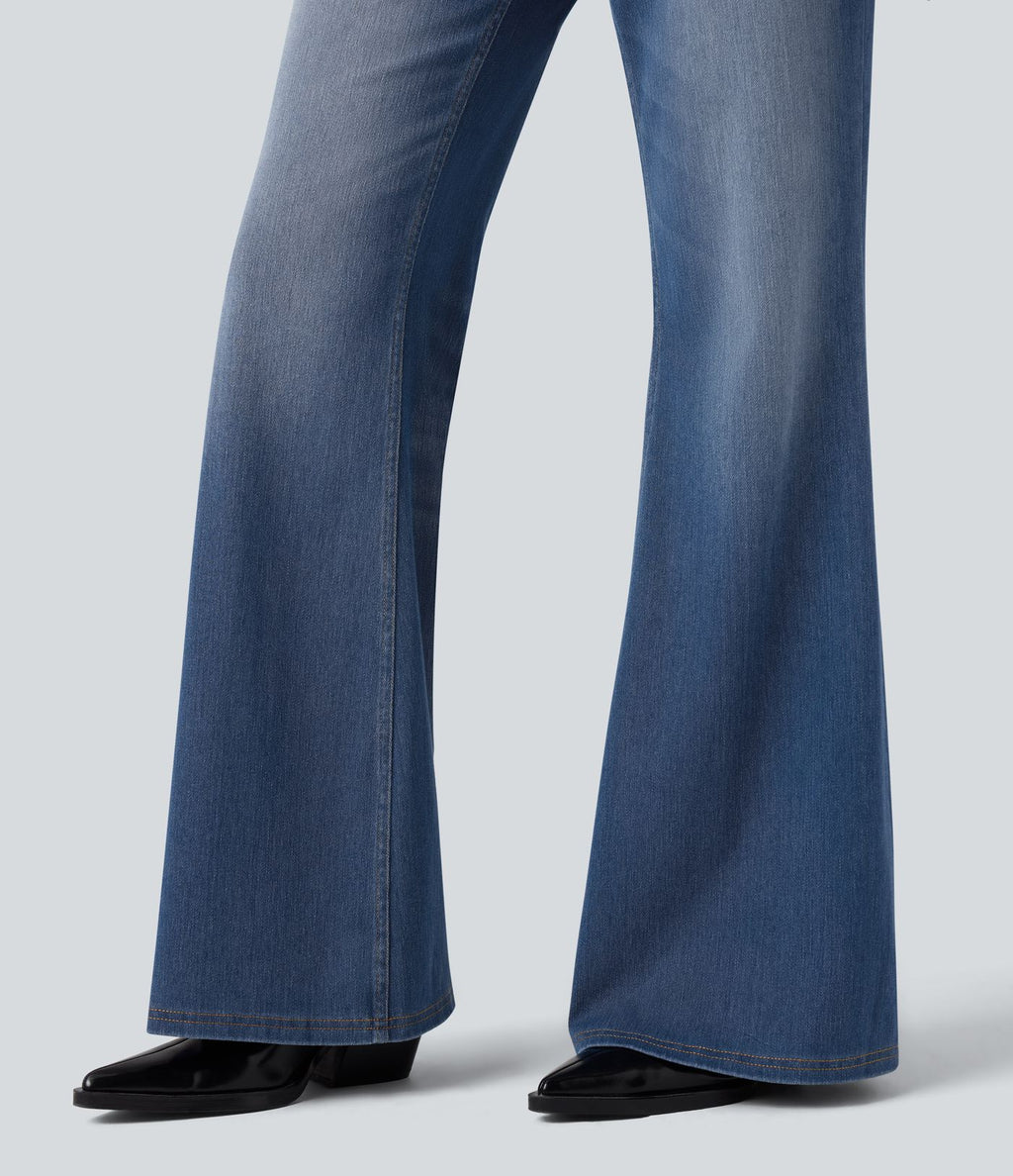 Halara Flex™ Jean évasé décontracté délavé taille basse avec poches