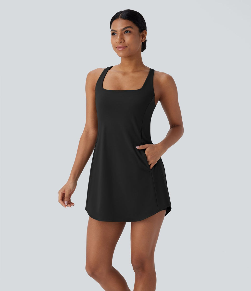 Robe de sport yoga mini 2-pièces SoftlyZero™ Plush à découpes avec poche A-C