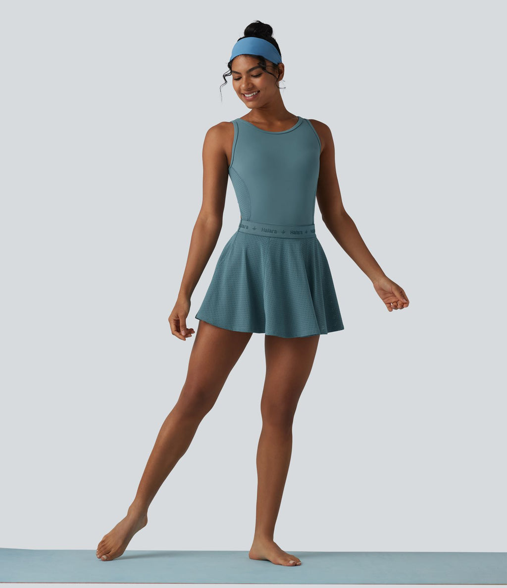 Barboteuse de yoga dos nu sans manches en mesh respirant avec jupe amovible et poches – Easy Peasy