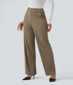 Pantalon tailleur coupe droite taille haute avec poches