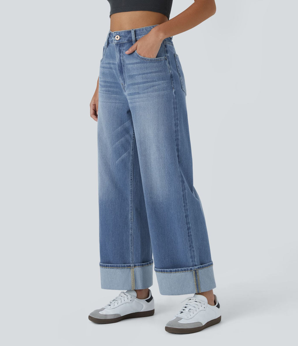 Halara Flex™ Jean Larges Taille Haute Ourlet Roulotté Multiples Poches
