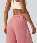 Pantalon ample fluide effet lin taille haute avec laçage