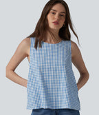Débardeur casual col rond en vichy froissé avec poches