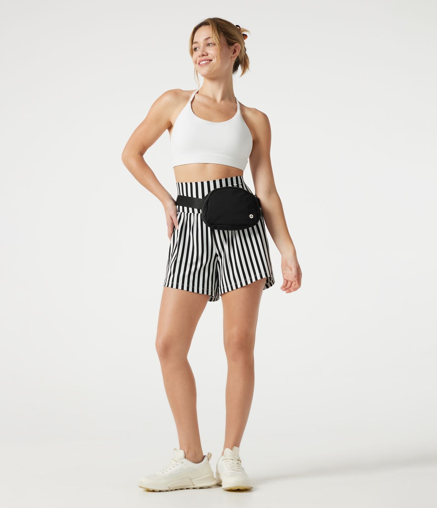 Short de yoga ample 2 en 1 à rayures taille ultra haute avec poches