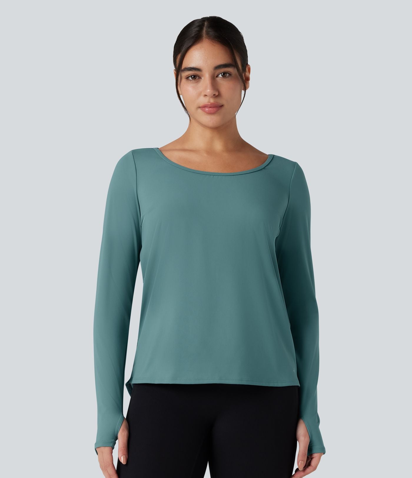 Top de sport yoga SoftlyZero™ Airy mesh contrastant à découpes manches longues avec trous pouces - UPF50+