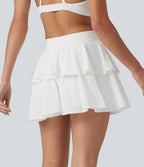 Jupe mini de tennis 2-en-1 à volants superposés, mesh respirant, taille mi-haute, à effet frais InstantCool, séchage rapide, avec poches