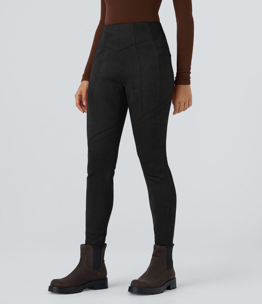 Legging casual en suédine longueur cheville avec poches latérales et taille haute