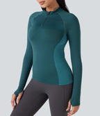 Haut de sport yoga demi-zip à manches longues avec passants pouces sans couture OneForm Seamless Flow