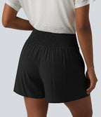 Short casual taille haute à nœud frontal froncé plissé effet lin avec poches