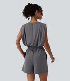 Combishort décontracté col rond sans manches effet frais InstantCool avec nœud frontal et poches, accès facile Easy Peasy, protection solaire UPF50+
