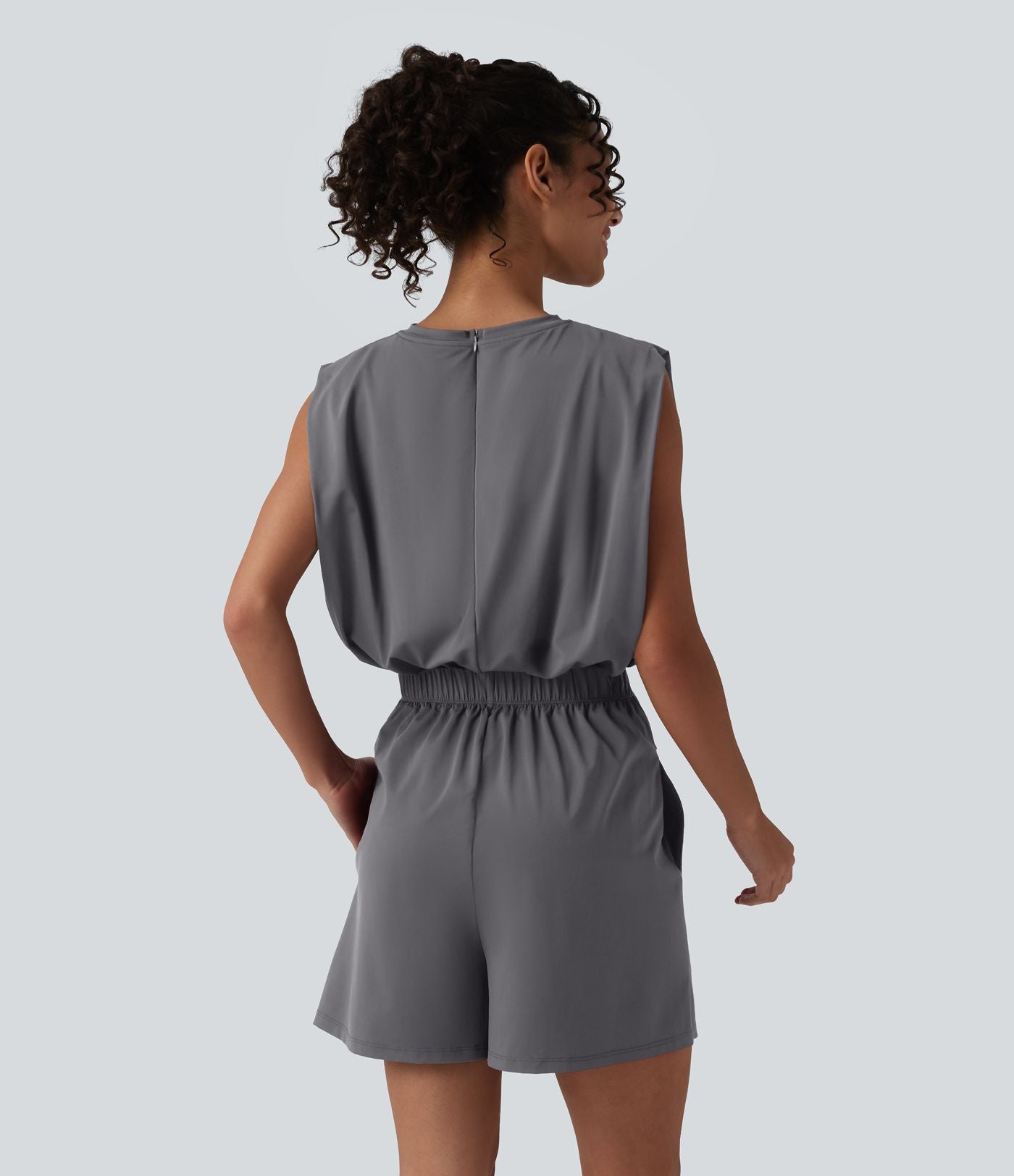 Combishort décontracté col rond sans manches effet frais InstantCool avec nœud frontal et poches, accès facile Easy Peasy, protection solaire UPF50+