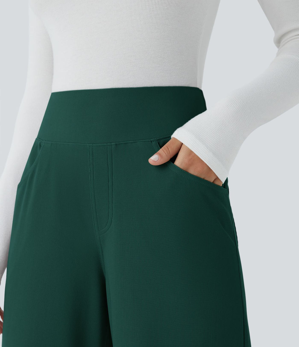 Pantalon tailleur large gainant taille haute en micro-gaufré avec poches Halara Flex™