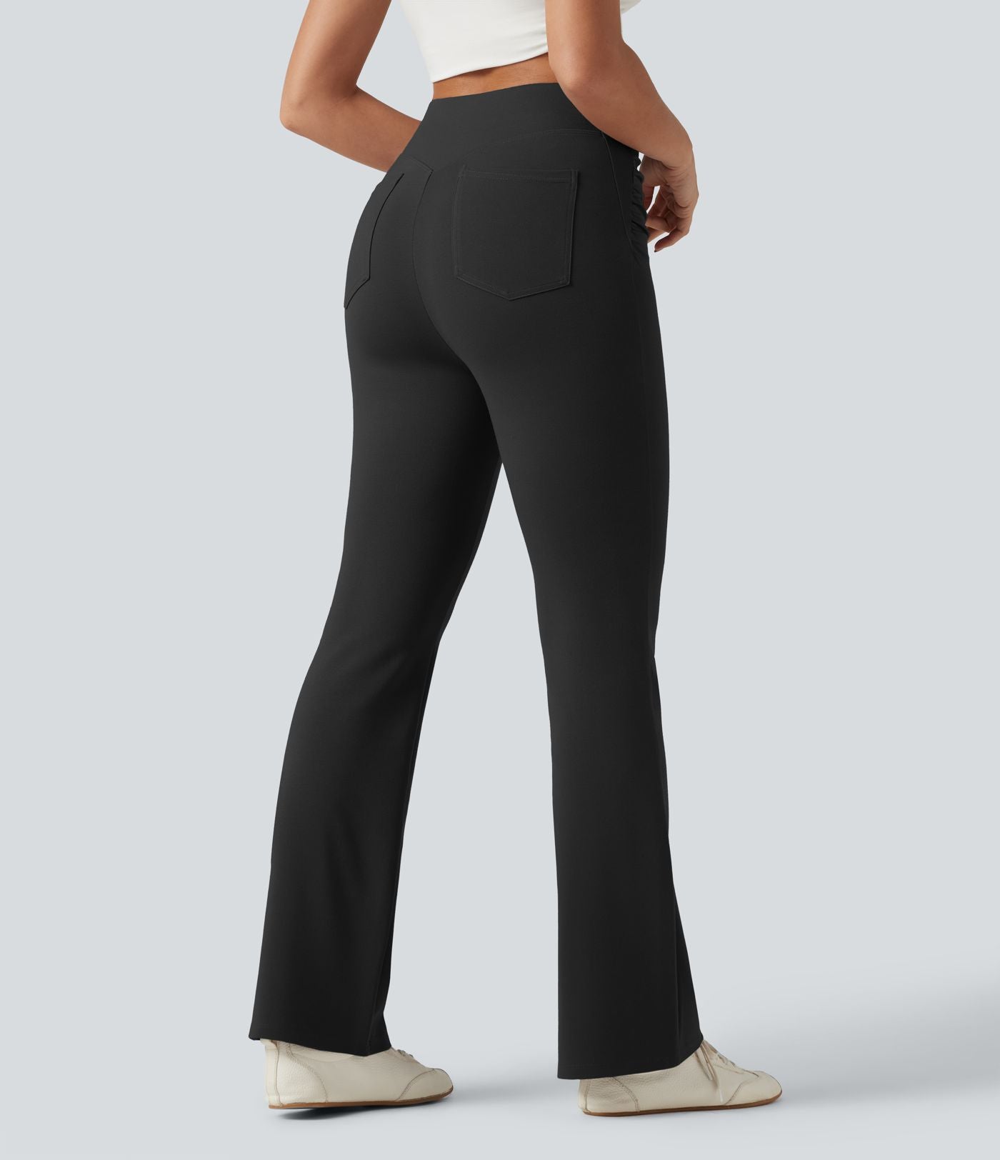 Pantalon de golf flare taille haute froncé avec poches et porte-tees