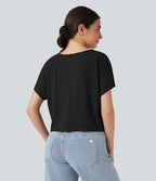T-shirt décontracté maille côtelée manches chauve-souris coupe décontractée