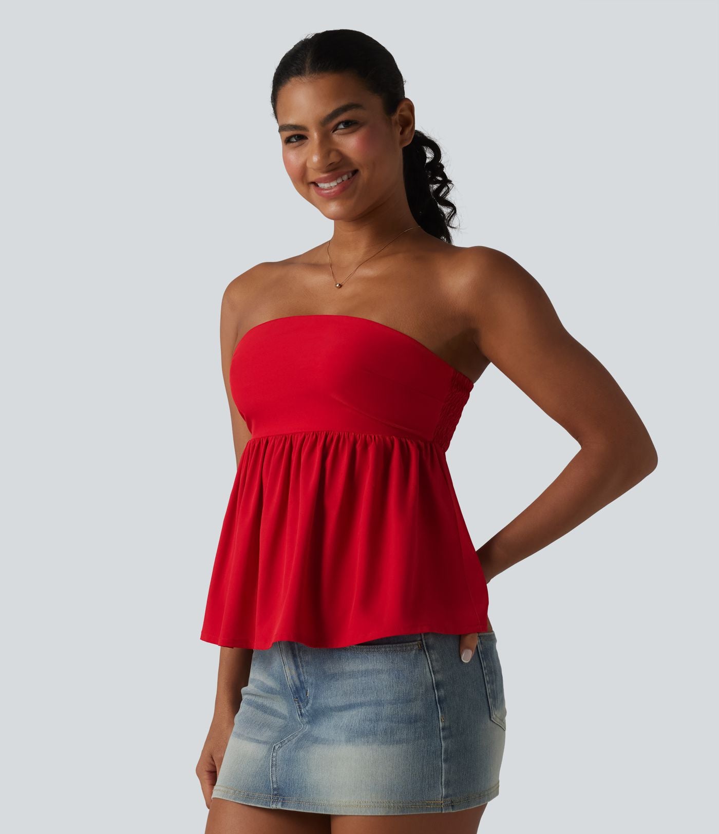 Haut bandeau babydoll Breezeful™ à smocks, bas volanté et séchage rapide