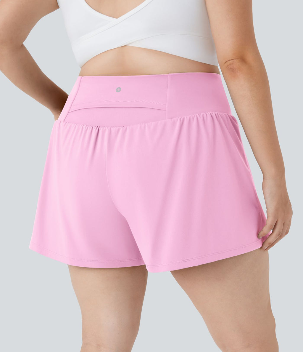 Short Yoga 10cm Plus Longue Taille Ultra Haute 2 en 1 Poche Arrière Poche Cachée Latérale Grande Taille