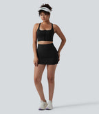 SoftlyZero™ Jupe de tennis mini moulante 2-en-1 ventre plat taille haute froncée avec poches - UPF50+