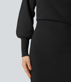 Robe pull mini moulante col bateau manches longues