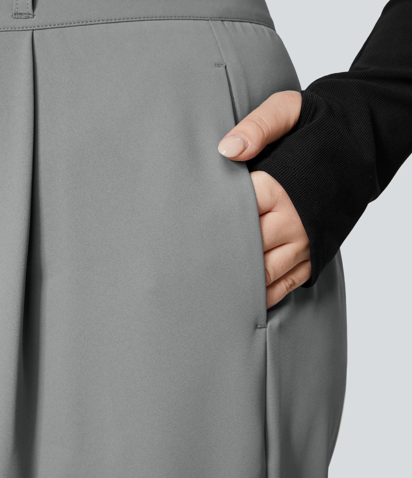 Pantalon Tailleur Droite Taille Haute Boutonnés Fermeture Éclair Plissé Poches Latérales Froncé Grande Taille