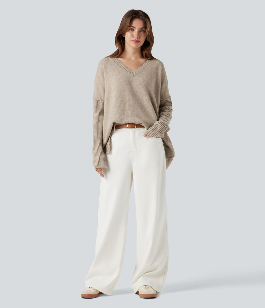 Pull col V manches raglan longues coupe décontractée