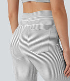 Pantalon de yoga évasé à rayures, taille haute, cordon et poches