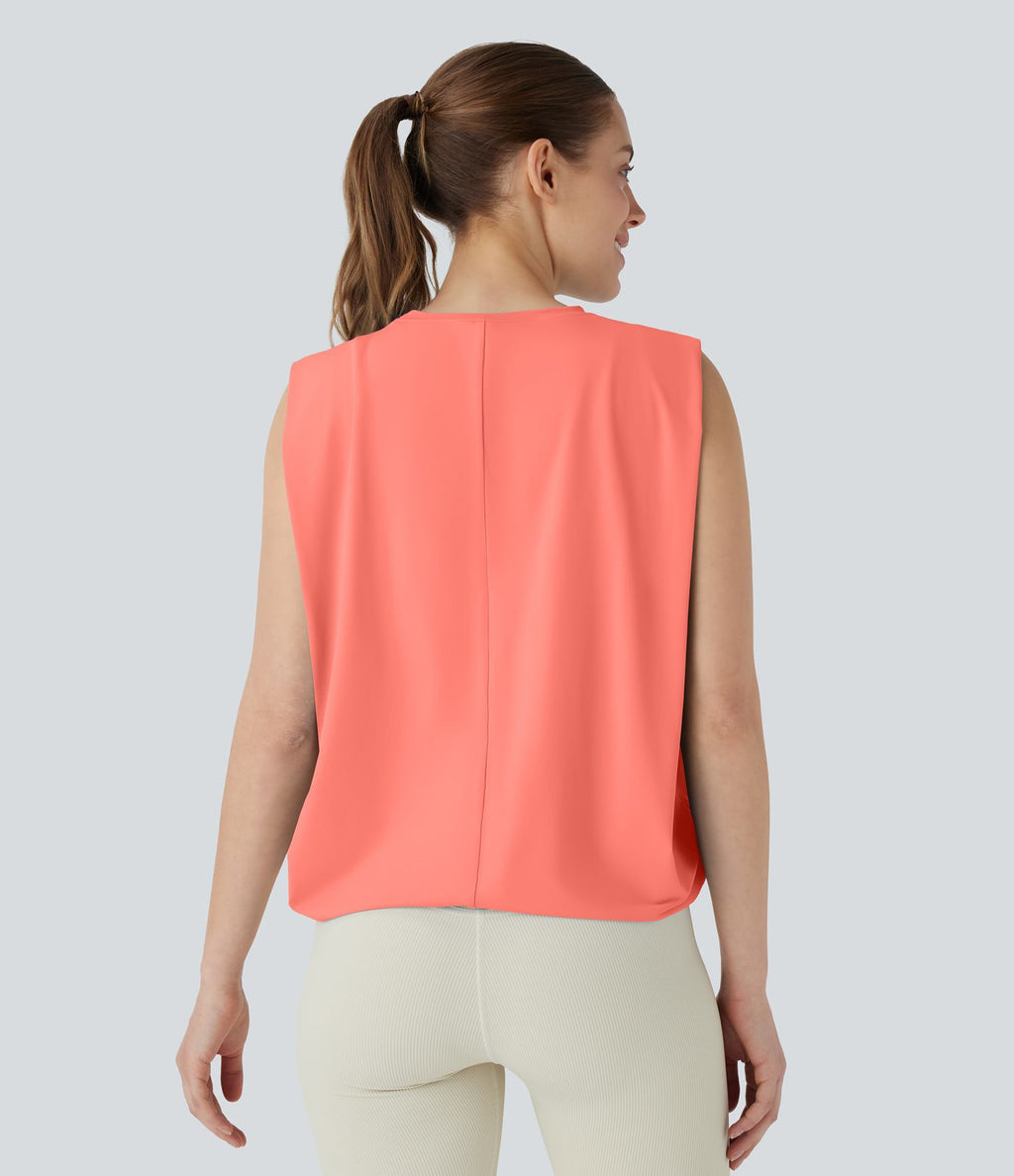 Débardeur de yoga col rond froncé, tissu rafraîchissant - Protection UPF50+