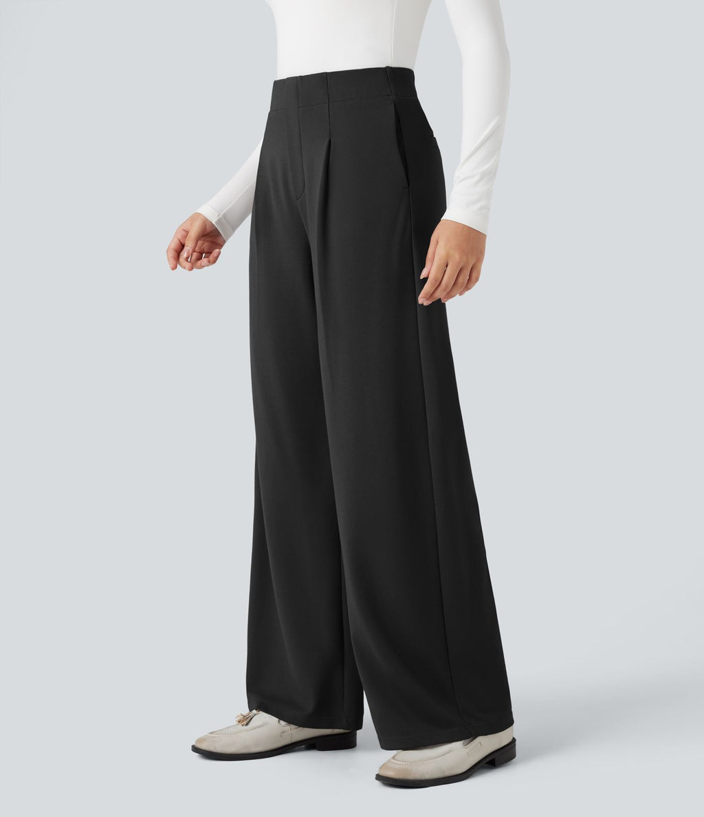 Pantalon tailleur jambes tonneau gainant taille haute avec culotte intégrée Halara Flex™ avec poches