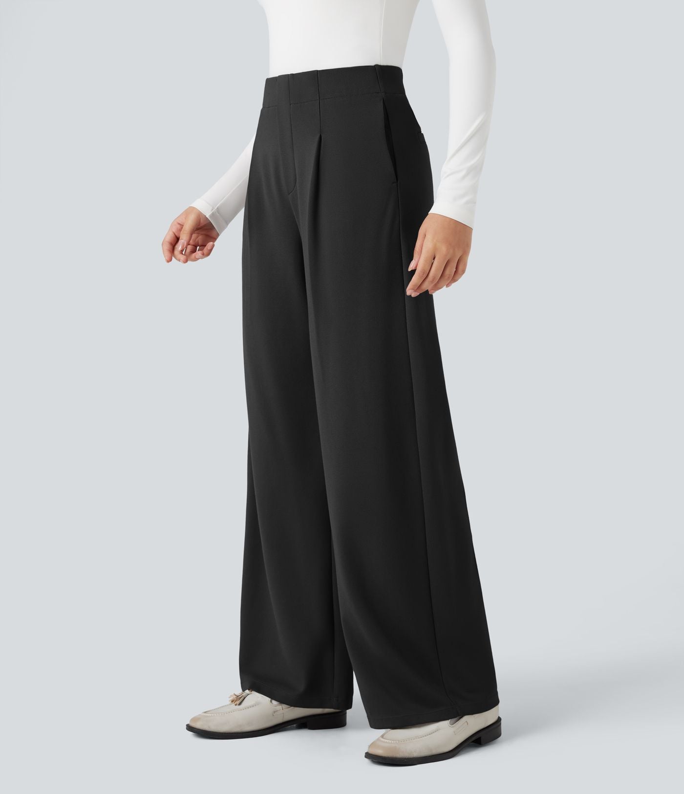 Pantalon tailleur jambes tonneau gainant taille haute avec culotte intégrée Halara Flex™ avec poches