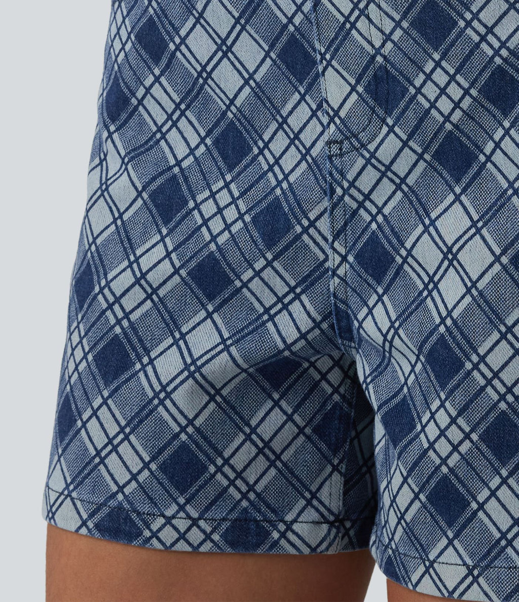 Short décontracté en denim à carreaux Halara Flex™ taille mi-haute 10 cm avec poches