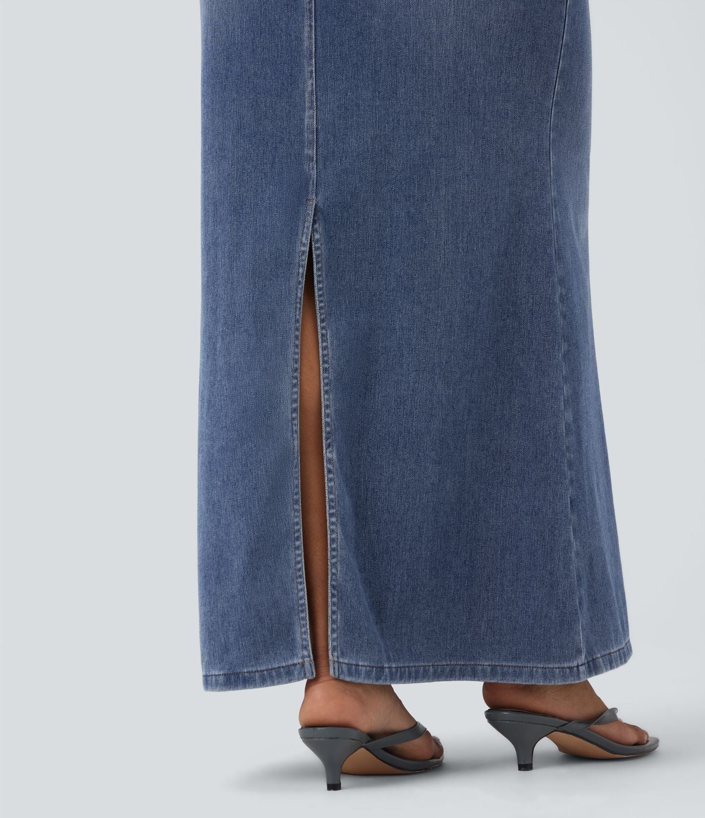 Jupe maxi denim sirène asymétrique fendue Halara Flex™ taille basse avec poches